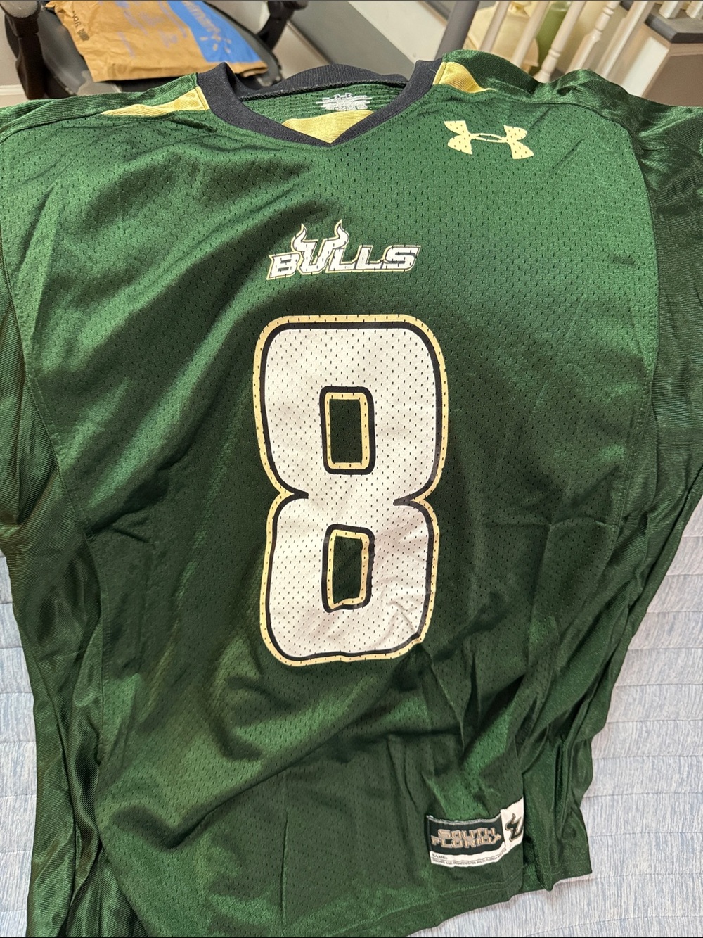 South Florida bulls Under Armour Green and White Bulls #8 Football Jersey